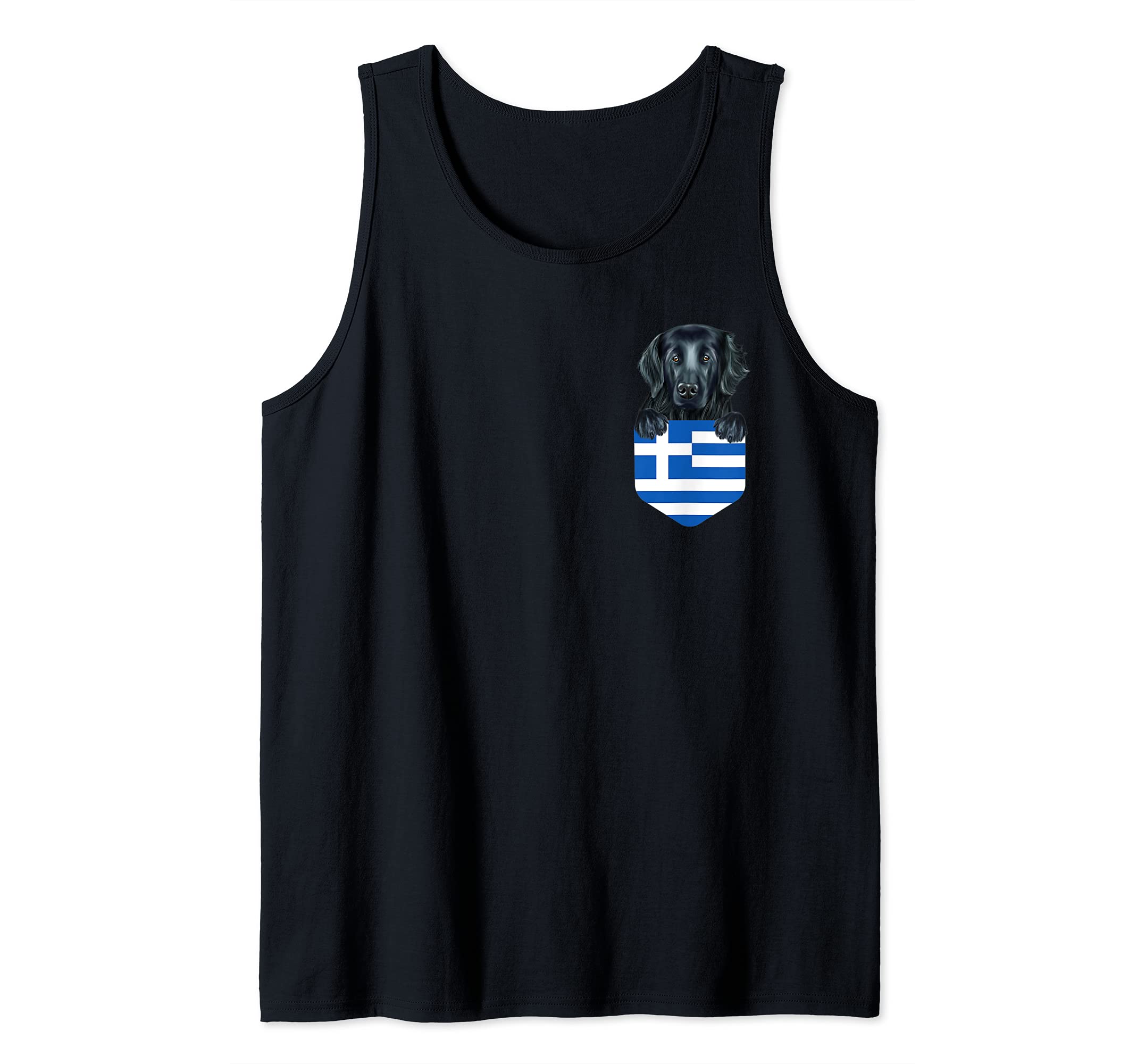 Greece Flag Flat-Coated Retriever Dog In Pocket Tank Top