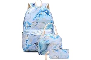 Bluboon Teen Girls School Backpack Kids Bookbag Set with Lunch Box Pencil Case Travel Laptop Backpack Casual Daypacks (Blue-white)