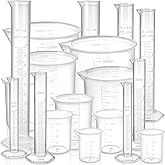 Bekith 18 Pack Plastic Clear Graduated Cylinders and Measuring Beakers Set, 10ml, 25ml, 50ml, 100ml Cylinders with 50ml, 100m