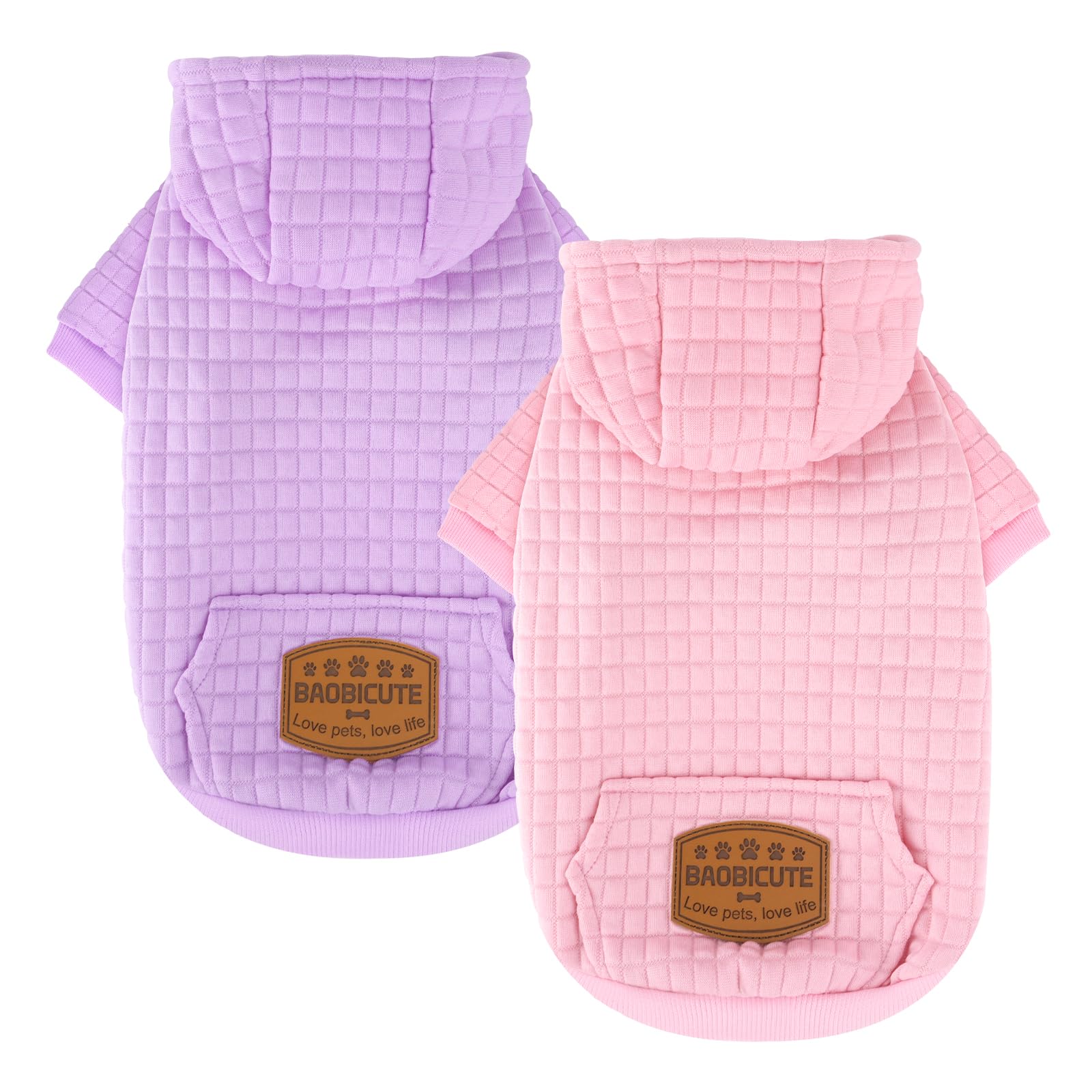 Photo 1 of 2 Pack Dog Hoodie Sweaters for Small Medium Dogs Warm Dog Clothes for Large Dogs Soft Waffle-Like Laminated Sweatshirt Bulldog (Pink+Purple, XS (Back: 10",Chest: 13", Neck: 9"))