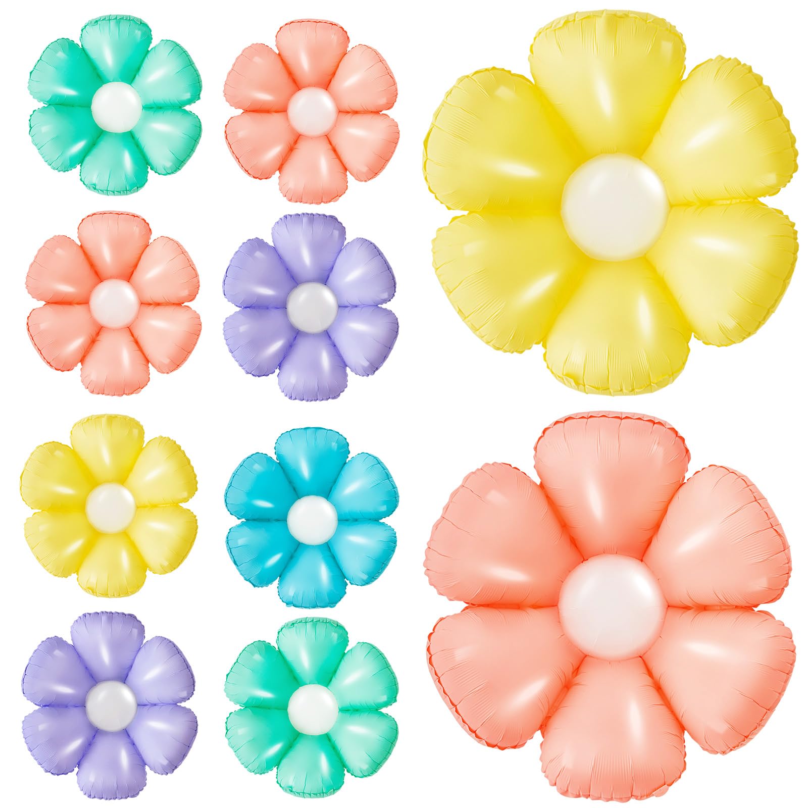 Photo 1 of Rotatingpals 10 Pcs Daisy Balloon 28 Inch Flower Balloons Pastel Macaron Groovy Party Decor for Macaron Daisy Themed Birthday Party Baby Shower Wedding Decorations Supplies