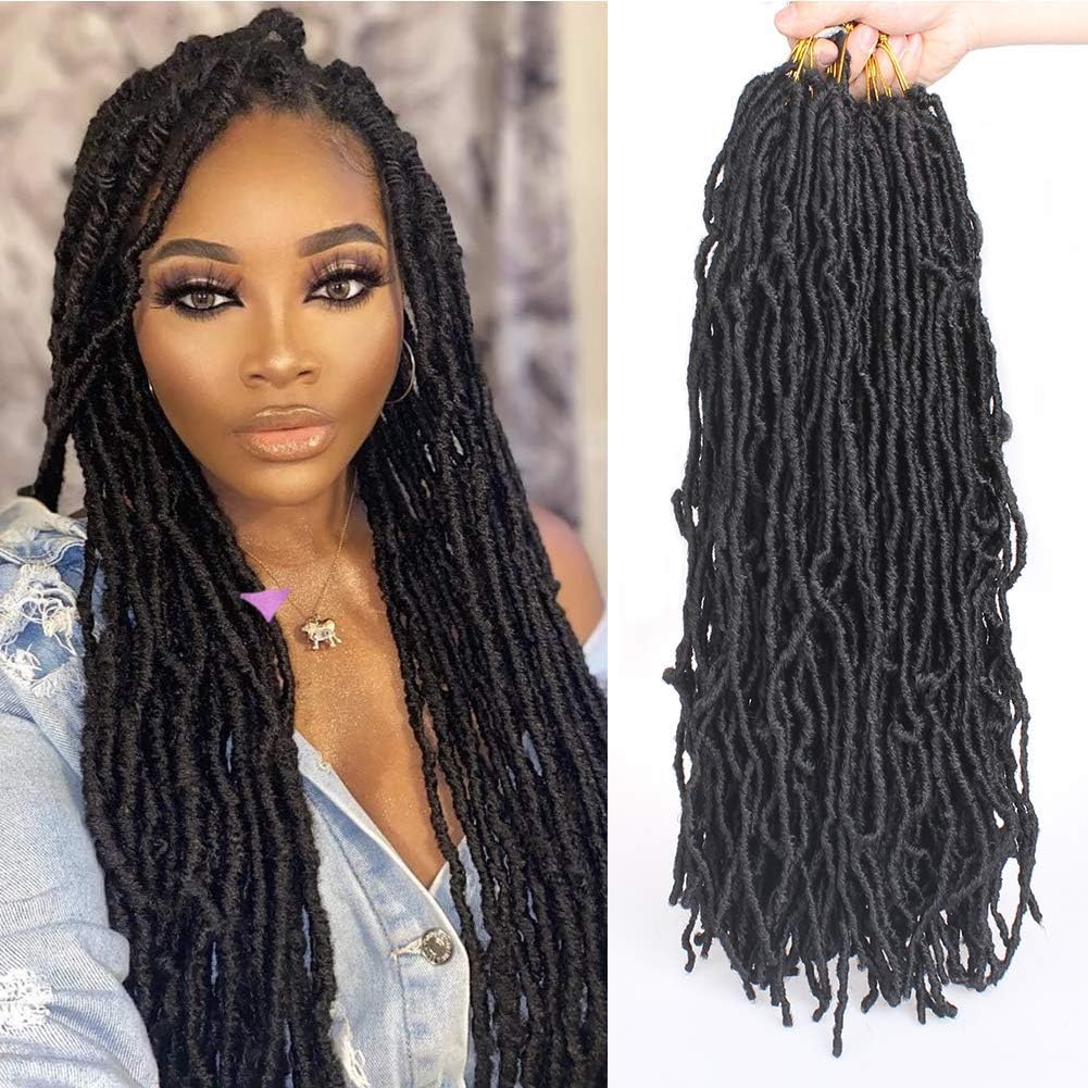 Xtrend 7 Packs 24 Inch Black Nu Faux Locs Crochet Braids Hair Synthetic Pre Looped Soft Dreadslocks Braiding Hair Goddess Faux Locs Curly Wavy Hair Extensions for Black Women 12strands/pack 1B#