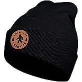 gswirmchsq Big Foot Beanie Hat, Sasquatch Leather Patch Winter Knit Skull Cap Bigfoot Gifts for Adult Men Women