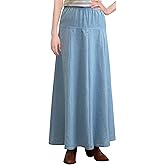 Womens Basic Ultra Soft Lightweight Denim Fit and Flare A-Line Ankle Length Maxi Skirt