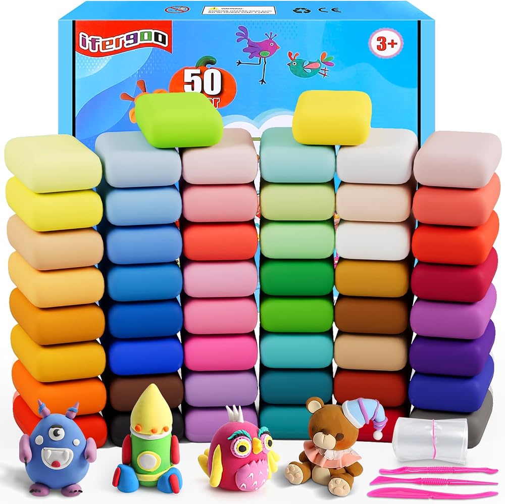 iFergoo Air Dry Clay 50 Colors Modelling Clay Safe Non Toxic Kids