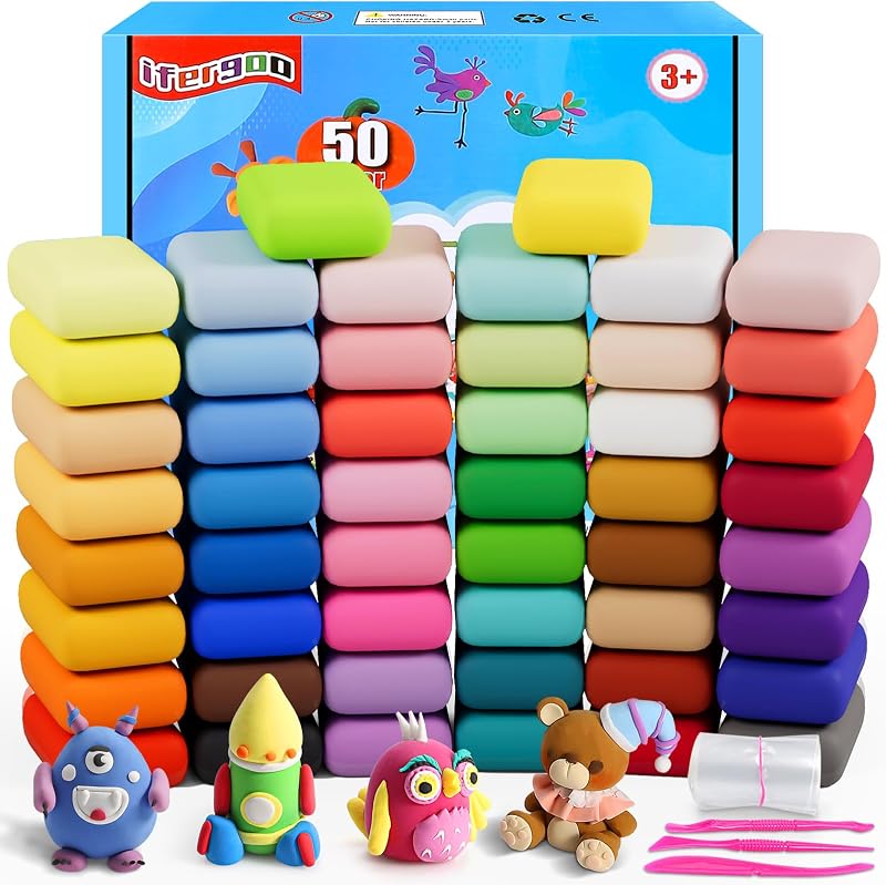 iFergoo Air Dry Clay 50 Colors Modelling Clay Safe Non Toxic Kids