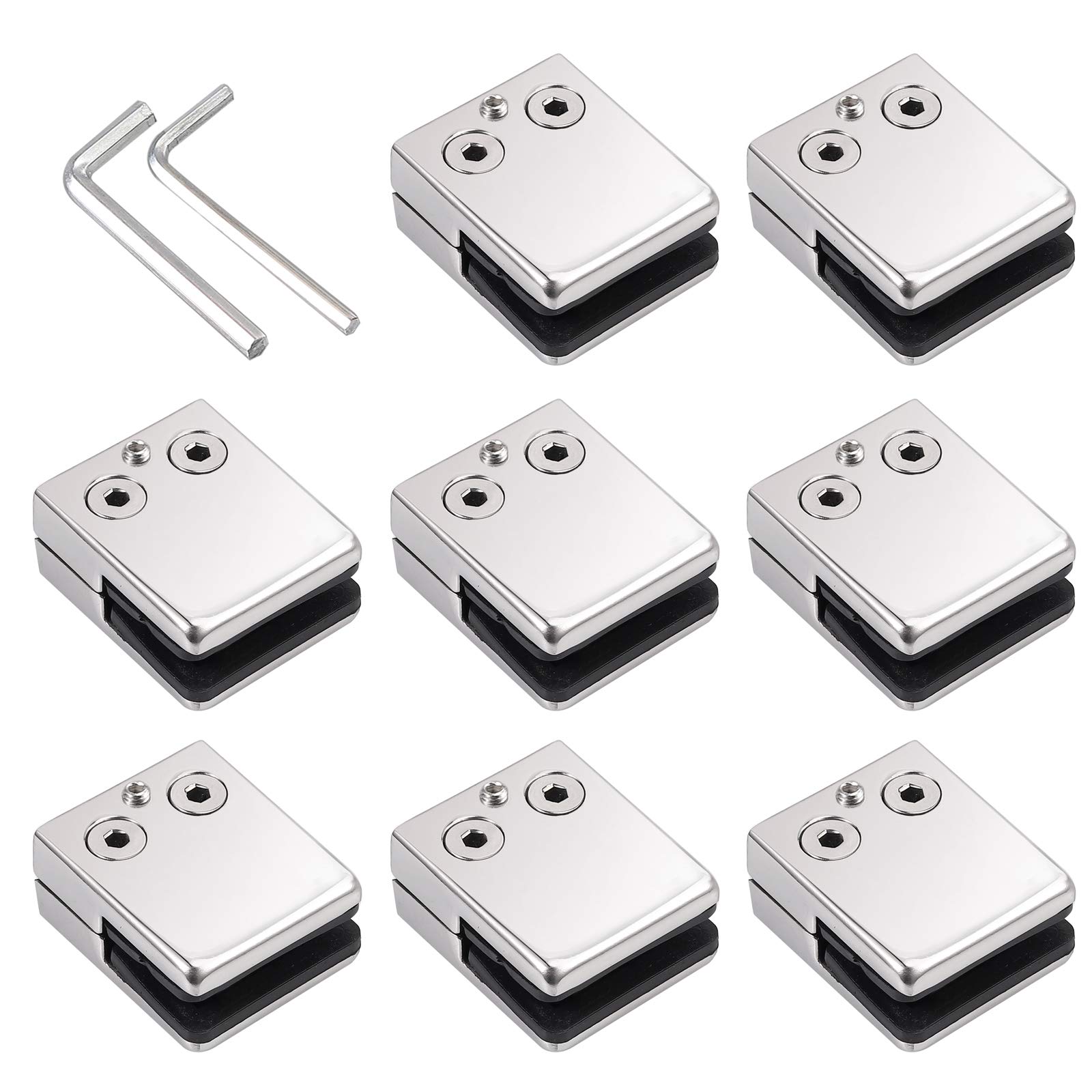 Proster 8-10mm 8PCS Stainless Steel 304 Clamps Adjustable Glass Bracket Flat Back for Balustrade Staircase Handrail Polished, Silver