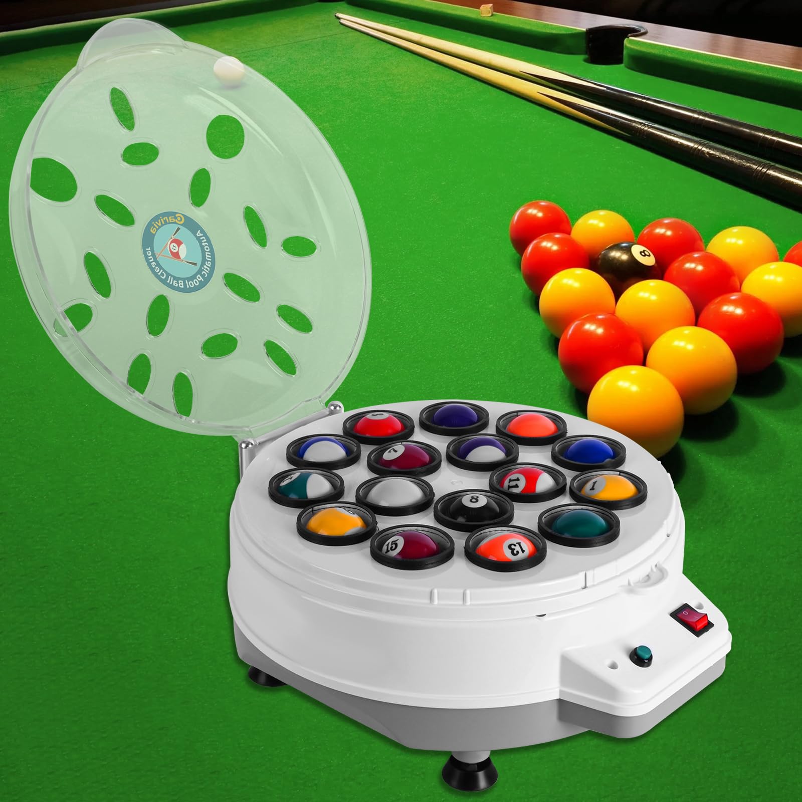 Photo 1 of Carivia Pool Ball Cleaner,110V Automatic Billiard Ball Cleaner,Pool Ball Cleaner Machine,Electronic Pool Balls Polishing for 16 Billiard and Snooker Balls