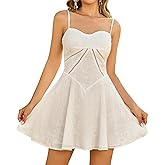 KUTUMAI Summer Floral Mini Dress Cutout Lace Up Short Graduation Dresses for Women Ruffle Flowy Beach Vacation Sundress