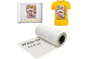 NGOODIEZ DTF Glitter Film Roll - Premium A3 Plus Transfer Film for DTF Printers - PET Film for T-Shirts, Dark and Light Fabric - Washable, Long Lasting and Soft Feel - Cold Peel (13in. x 328ft)