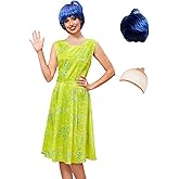 Clarisbelle Womens Halloween 3 Pcs Sleeveless Cosplay Costume Party Dress with Blue Wig