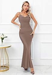 Capuffy Women Drape Neck Formal Maxi Dresses Lace