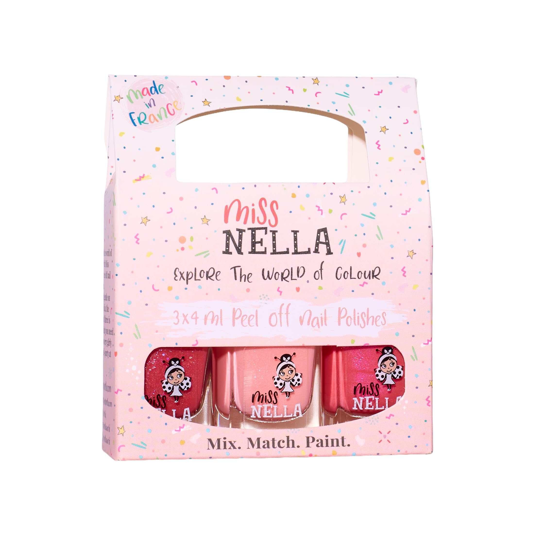 Miss Nella PINK GLITTER ATTACK- Peel Off, Odour Free, Water Base & Safe for kids nail polish pack of 3- Tickle Me Pink, Cheeky Bunny & Sugar Hugs
