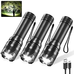 3Pack Rechargeable Flashlights, Tactical Flashlight