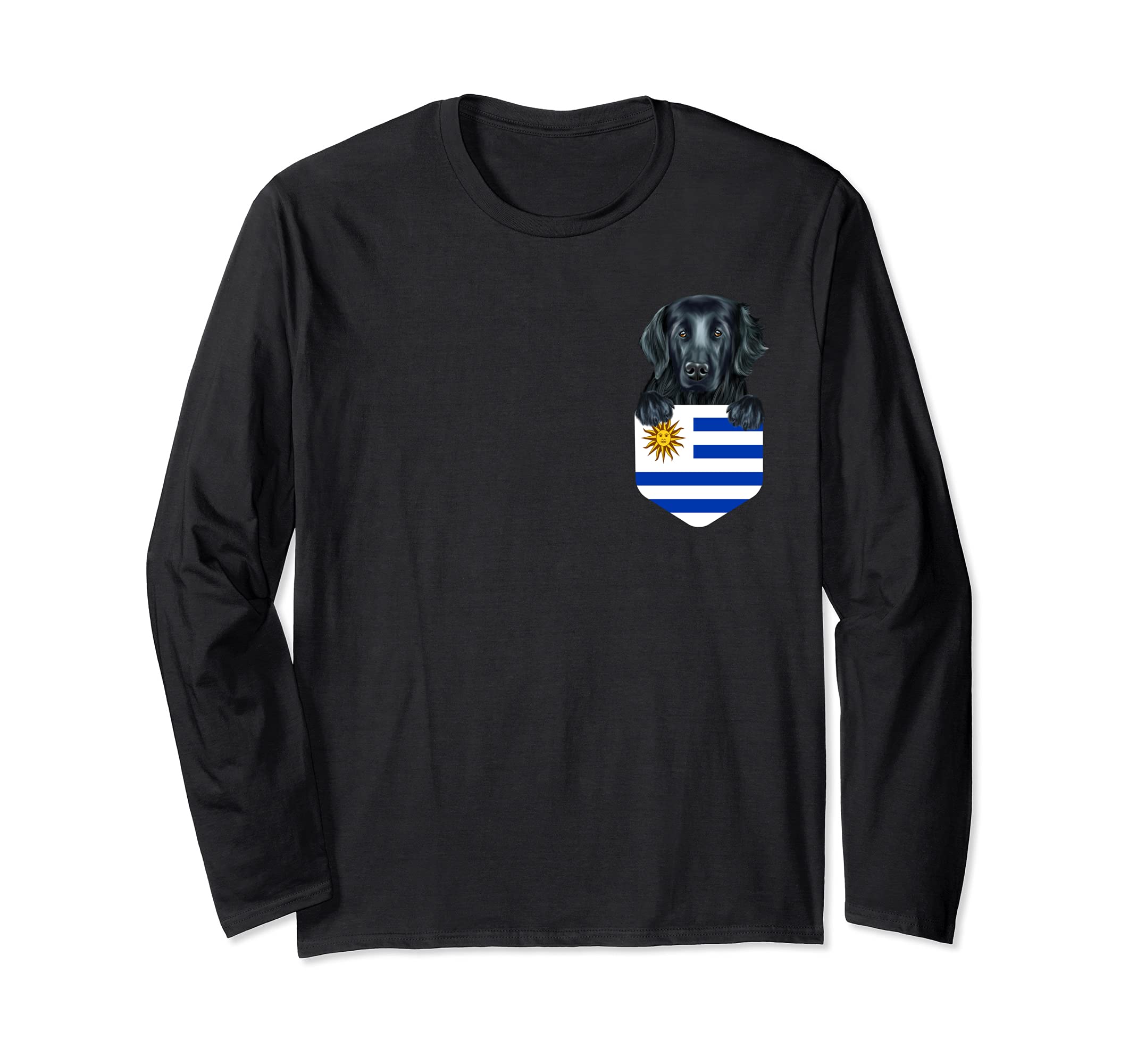 Uruguay Flag Flat-Coated Retriever Dog In Pocket Long Sleeve T-Shirt