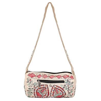 iMithila Madhubani Style Fish & Flowers Handpainted Shoulder Bags for Women and Girls