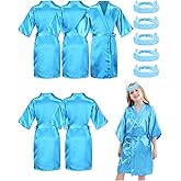 MORFORU 5PACK Girls Kids Solid Color Silky Satin Kimono Robe set for Wedding Spa Birthday Party