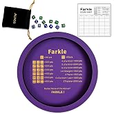 JNJHGS Farkle Classic Dice Game with Tray, Classic Family Game, Purple | Farkle Game Set Includes a 12" Wooden Dice Tray, 2 Sets Of Dice, a Dice Storage Bag and 50 Farkle Score Sheets