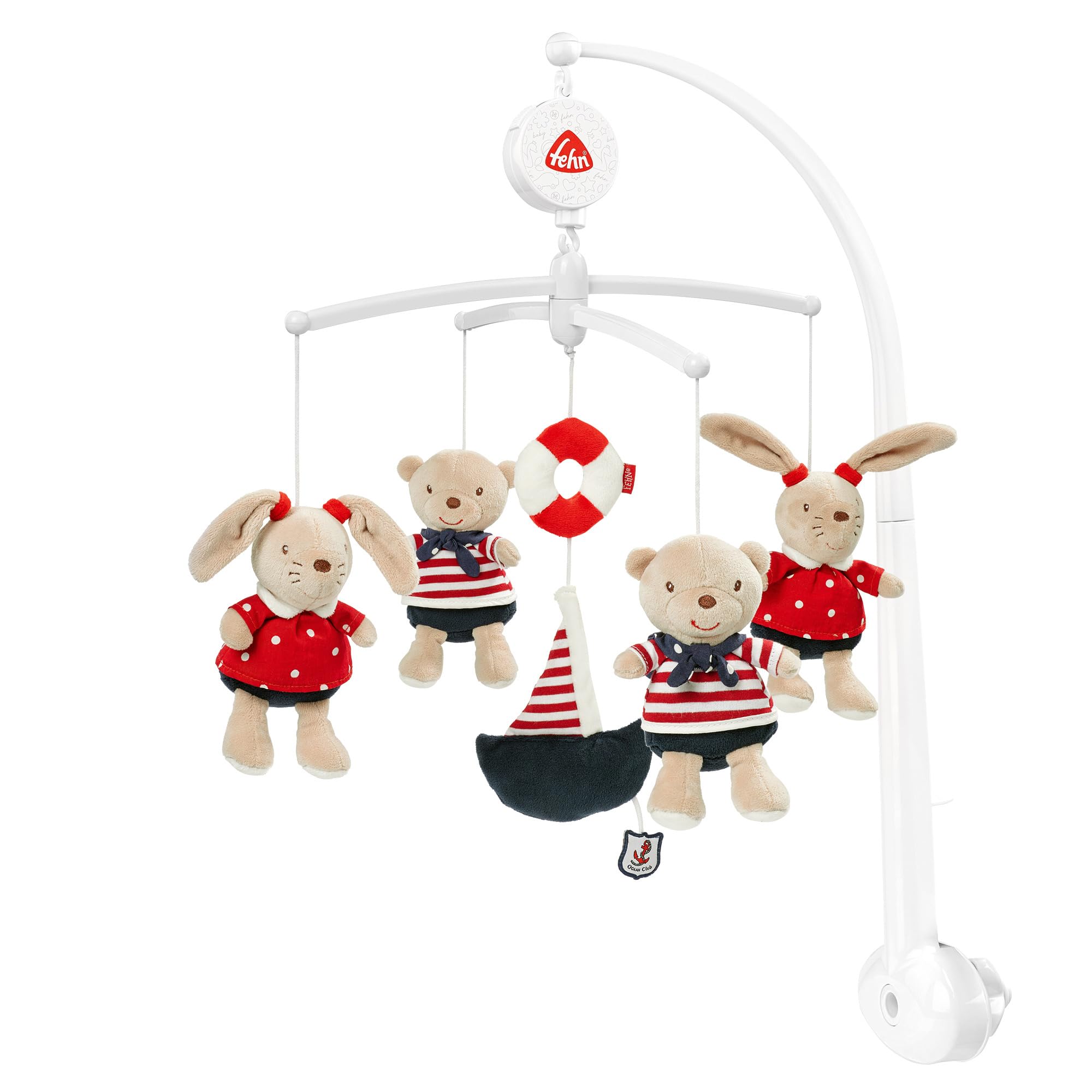 Fehn 078190 Ocean Club Musical Mobile – Music Box Mobile with Teddies – Melody "Der Mond Ist Aufgegangen" (the Moon Has Risen) – for Attaching to the Bed of Babies up to 5 Months – Height : 65 cm, Diameter 40 cm