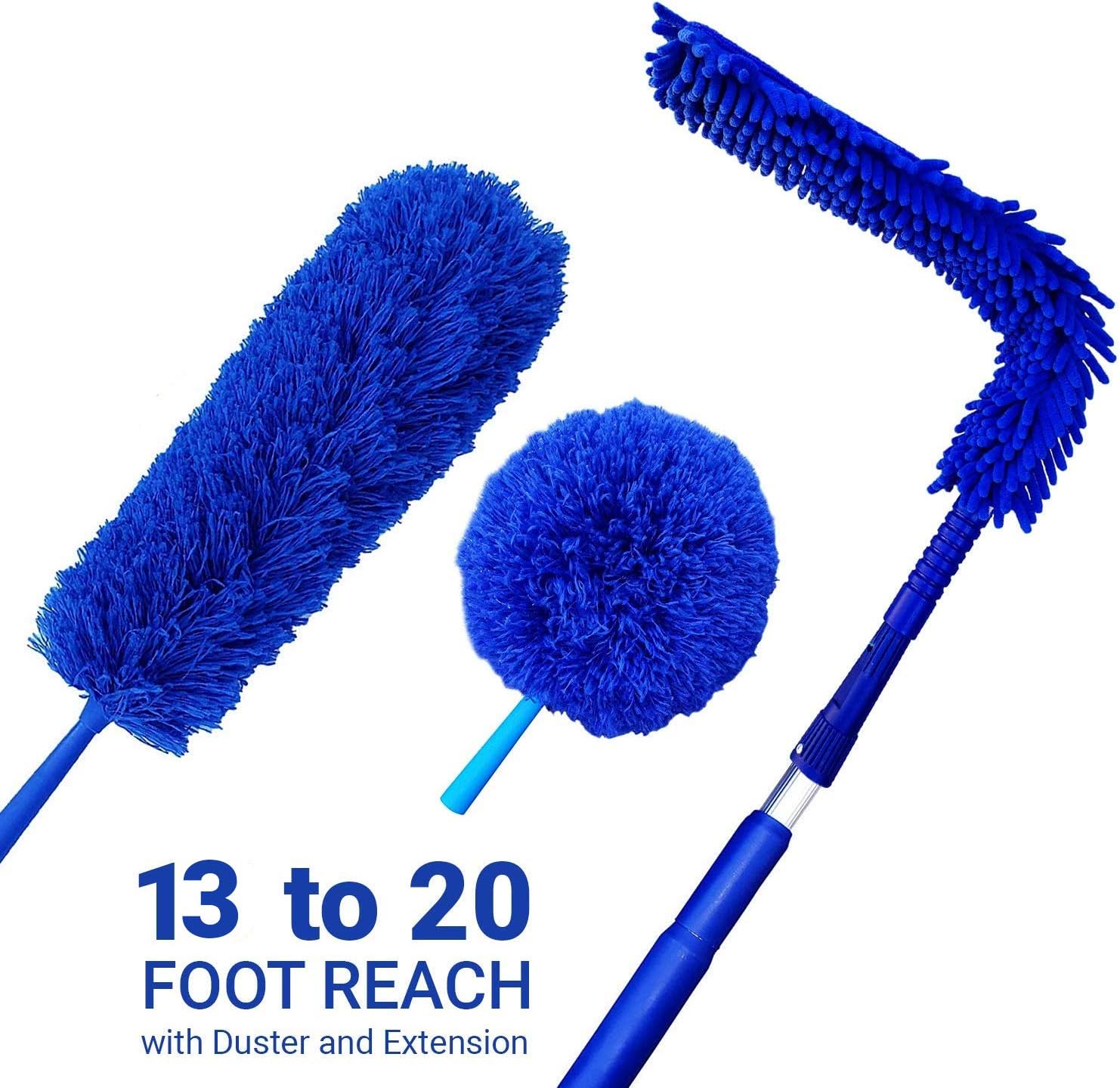 U.S. Duster Company Triple Action High Reach Dusting Kit | Webster Cobweb Ceiling Fan Duster with 13 to 20 Foot Extension Telescope Pole | Lightweight High Quality Microfiber Cleaning Set