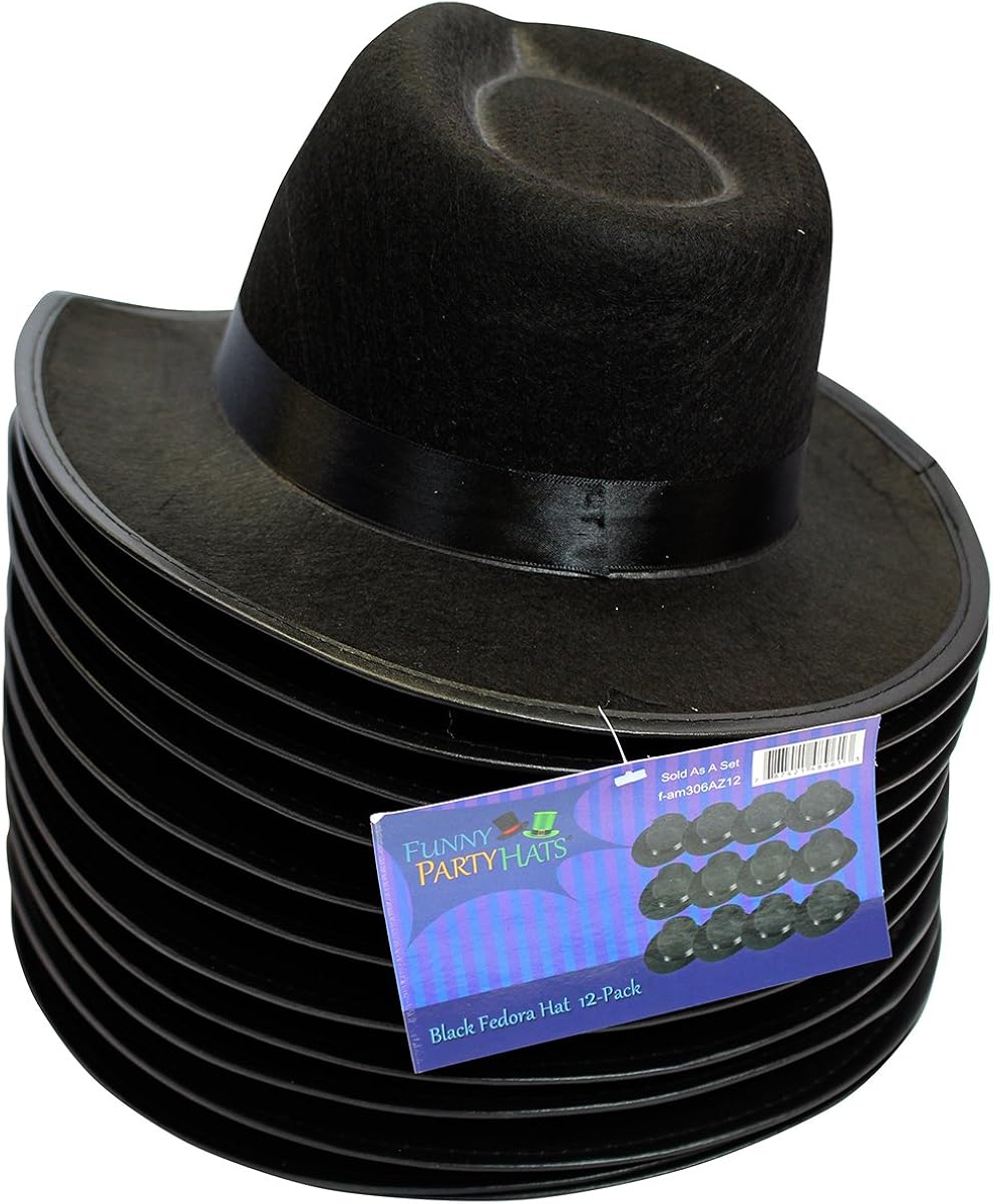 Funny Party Hats Black Fedora Gangster Hat Costume Accessory - Pack of 12 at  Men’s Clothing store