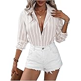 SOLY HUX Women's Striped Button Down Shirt Collared Long Sleeve Casual Work Office Blouse Tops
