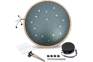ANGELBECKE Steel Tongue Drum - 13 Inch 15 Notes C-key Handpan Drum Percussion Instruments with Music Book for Musical Education Entertainment Meditation Concert Mind Healing Yoga Zen (Green)