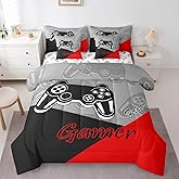 Feelyou Gamer Comforter Set with Sheets for Boys Teens Gaming 7 Piece Bedding Set Twin Size Video Game Contoller Home Bed in a Bag Decor for Kids Bed Set