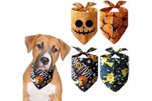 TILANMIY 4 Pack Halloween Dog Bandana, DIY Adjustable Washable Neckerchief, Pet Scarf with Pumpkin, Ghost, Grimace (Halloween-B)