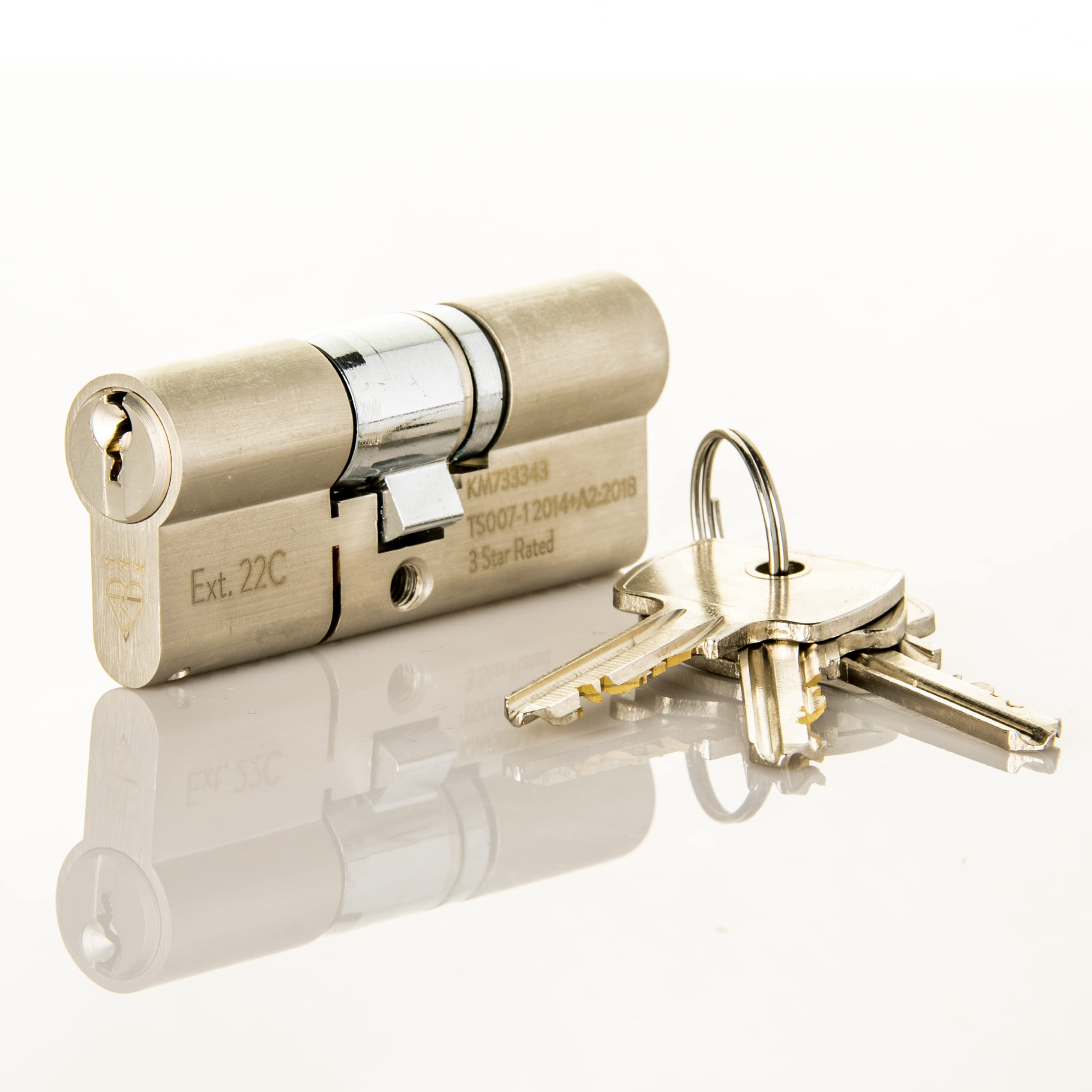 TS007 3 Star British Standard Insurance Approved Euro Lock. Anti Snap. Police Preferred Product. Satin Nickel Finish with 3 Keys. 3 Star Euro Cylinder. (35mm Internal x 55mm External (90mm Total))