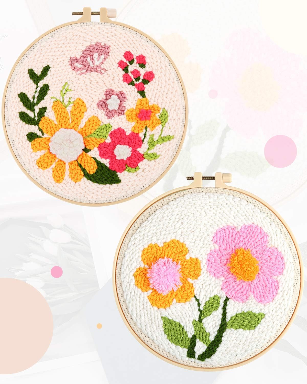 Pllieay 2 Set Punch Needle Embroidery Starter Kits include Instructions, Punch Needle Fabric with Pattern, Yarns - Image 3