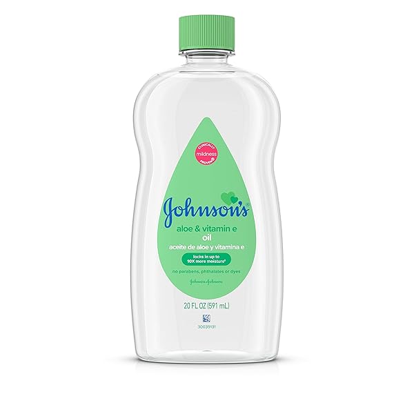 JOHNSON’S BABY OIL, MINERAL OIL ENRICHED WITH ALOE VERA AND VITAMIN E, 20 FL. OZ
