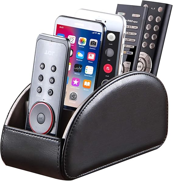 All-in-One-Fernbedienungshalter aus Leder mit 5 Fächern, Nachttisch