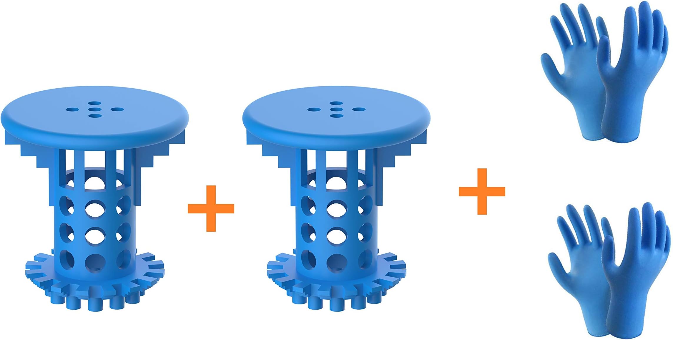 Tub Drain Hair Catcher 4 in I,Included 2 Hair Catcher 2 pair Gloves Bathtub Shower Drain Protector Hair Snare/Trap, Match Standard Drain Sizes from 1.46" to 1.6" (blue)