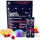 Calm Magnesium Glycinate Powdered Drink Mix with Electrolytes – Sugar Free with Ashwagandha, L-Theanine, Vitamin B 6&GABA – Cortisol Support, Stress Relief, Hydration & Focus - 20 servings (Raspberry)