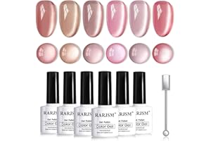 RARJSM Nude Glitter Cat Eye Gel Nail Polish Set 6Pcs Ceramics Pink Light Purple Brown Velvet Shimmer Smoothie Cateye Gel Polish with Magnetic Stick UV LED Curing Require Home Salon Nail Design