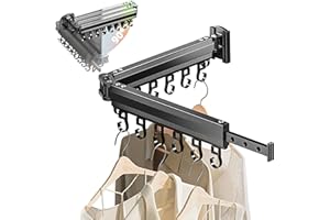 BQKOZFIN Retractable Wall Mounted Clothes Drying Rack Collapsible Foldable - Laundry Rack Indoor/Outdoor, Space Saving Garmen