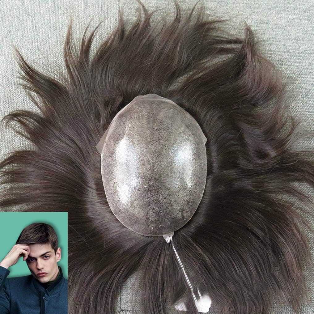 Invisible Super Thin Skin Top Natural Hair Toupees Flat Injected Stock Hair Replacement Wigs for Adult Men