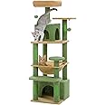 PAWZ Road Cat Tree, 53.5 Inches Tall Cat Tower with Spacious Hammocks, Condos and Scratching Posts, Cat House with Dual Padded Perches for Indoor Large Cats-Green