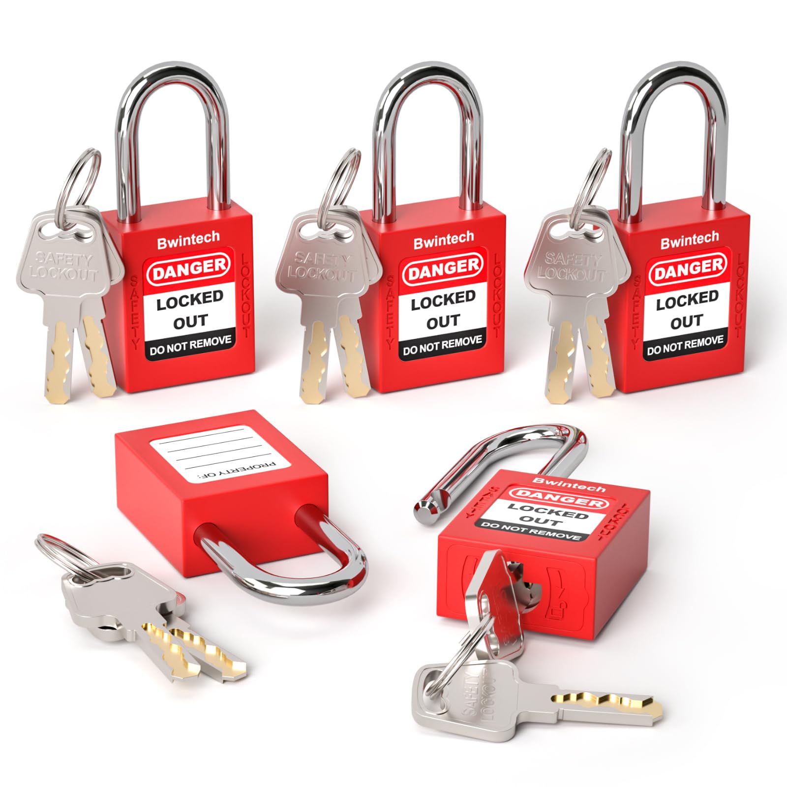 Bwintech 5 Pcs 38MM Keyed Alike Red Safety Padlock Lockout Tagout Lock for Lock Out Tag Out Stations and Devices
