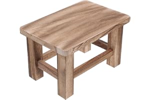 FOMIYES Solid Wood Step Stool for Adults, Rustic Small Foot Stool with Thickened Legs, Portable Wooden