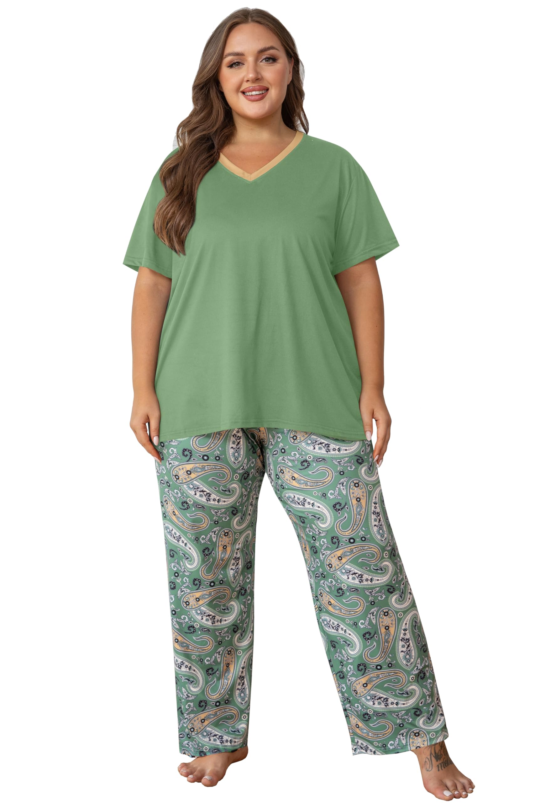 Vozanet Women's Pajama Sets Short Sleeve with Long