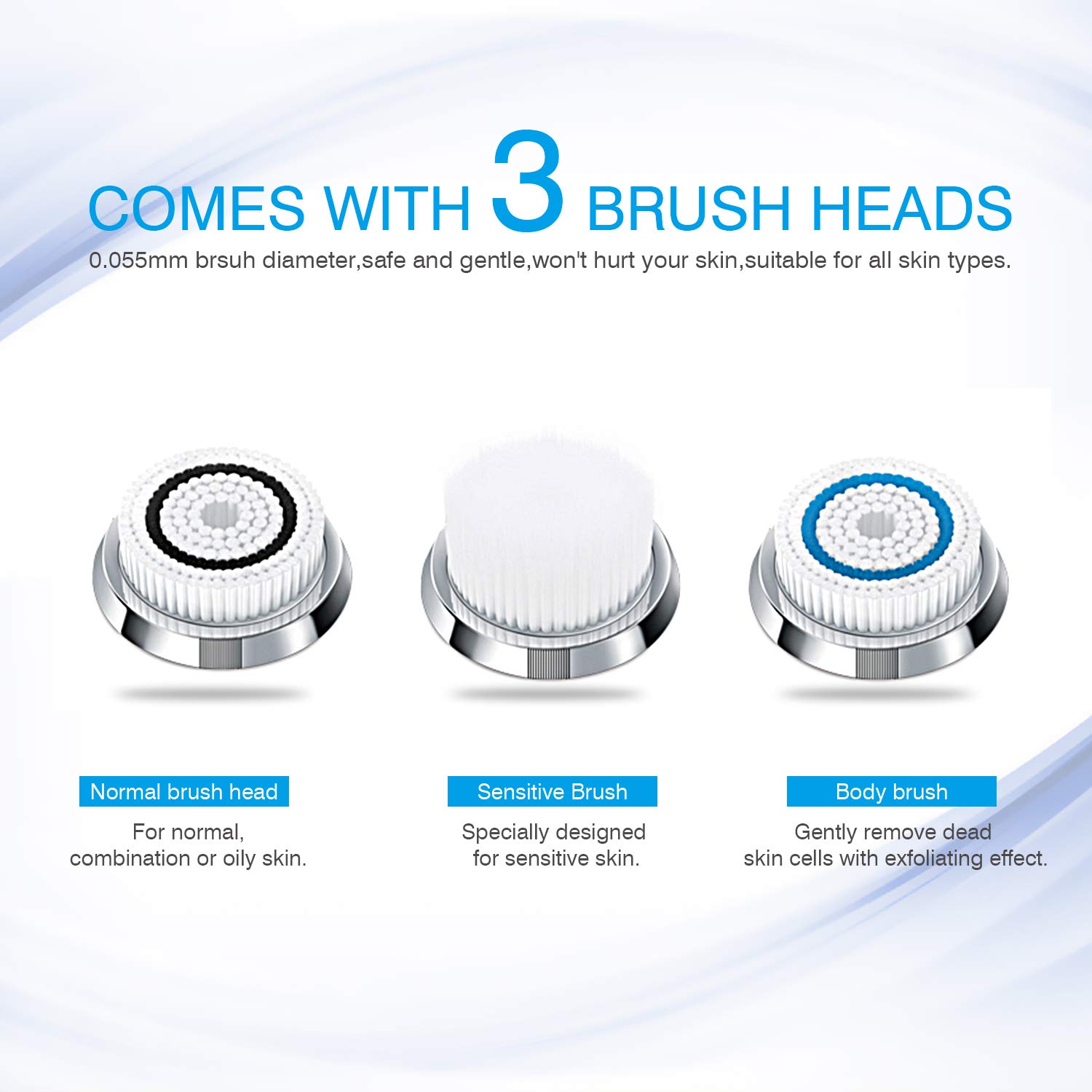 Hangsun Facial Cleansing Brush Sonic Vibrating Face Brush Skin Care for Cleaning Exfoliating and Massaging with Wireless Charging, IPX7 Waterproof, 3 Speed Settings: Beauty