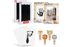 NABANCE Inkless Hand and Footprint Kit, Paw Print Kit, 2 Extra Large Size Ink Pad for Baby Hand and Footprints with 2 Jungle Animal Pattern Photo Frame, 4 Clip & 4 Imprint Cards, Paw Print Stamp Pad for Dogs