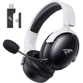 KOFIRE Wireless Gaming Headset, 2.4GHz USB Gaming Headphones with Bluetooth 5.4, 53MM 3D Stereo Sound, 65H Battery, ENC Noise Canceling Mic, 3.5mm Wired, Black-White