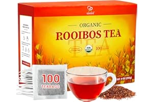 Soeos Organic Rooibos Tea, 100 Teabags, Naturally Caffeine Free, USDA and Non GMO Certify, Smooth and Robust Flavor, Excellent for Hot or Iced Brew, 9oz (250g)