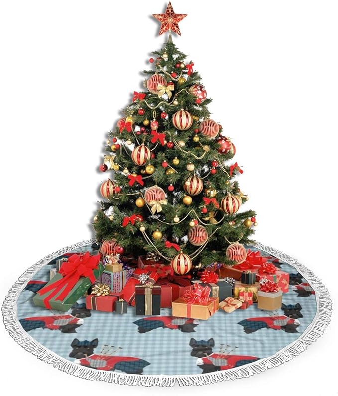 Amazon Com Antvinoler Christmas Tree Skirt Tree Skirt With Fringed Lace Trim For Holiday Christmas Decorations Double Layers Xmas Tree Skirt Scottie Dog With Bagpipes Home Kitchen