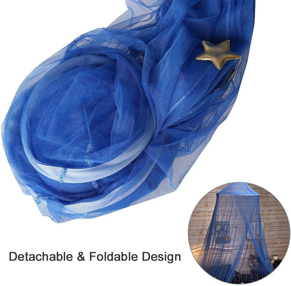 Uarter Bed Canopy Mosquito Net for Kids Bed Conical Curtains Kids Play Tent with Stars for Boys and Girls, Installation-Free, Blue/White (Blue): Home & Kitchen