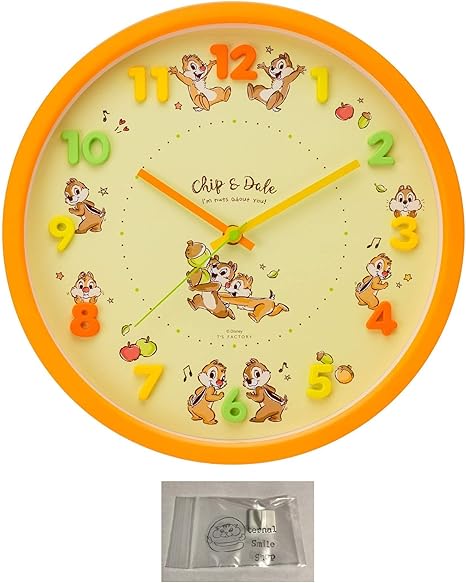 Amazon Co Jp ディズニー 掛け時計 アイコン 壁掛け時計 連続秒針 ウォール クロック チップ デール オレンジ 当店オリジナルロゴ入りフック 2点セット 時計 フック ホーム キッチン