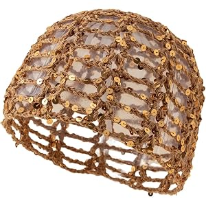 Coesik Women’s Sequin Crochet Hat Summer Beanie Handmade Bohot Skull Cap Sparkly Knit Hat for Party Travel Daily Wear